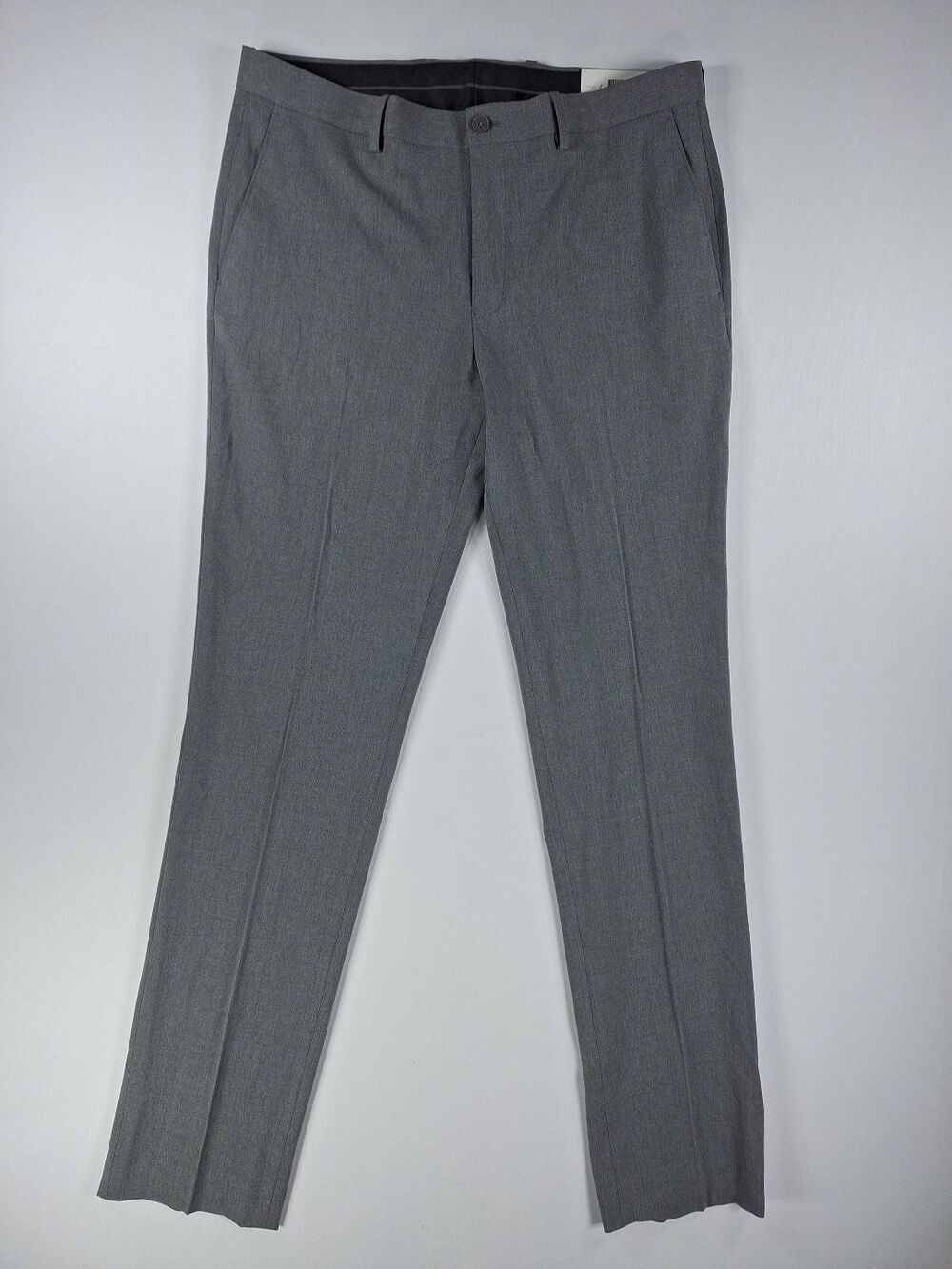 INC Mens Dress Pants 34x34 Gray Flat Front Slim Fit Trousers Slacks Poly Blend